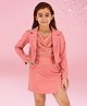 Cutecumber Sequin Dress With Full Sleeves Pearl Embellished Shrug - Coral Pink