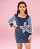 Cutecumber Full Sleeves Lace Embellished Floral Applique Detailed Dress - Blue