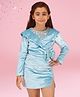 Cutecumber Full Sleeves Sequins Embellished Bow Applique Detailed Dress - Blue