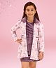 Cutecumber Accordion Dress With Full Sleeves Floral Printed Jacket Set - Purple
