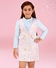 Cutecumber Checked Dungaree Dress With Full Sleeves Solid Inner Tee - Blue