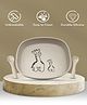 Mi Arcus Baby Feeding Essential Baby Dinner Set Silicone Tableware Set for Baby Pack of 4,Bowl,Glass,Fork,Spoon - Light Grey, Suitable for Ages 6 Months+
