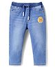 Babyhug Full Length Washed Denim Jeans With Teddy Bear Patch & Stretch - Blue