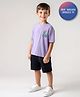Primo Gino Cotton Knit Half Drop Shoulder Sleeves Oversized T-Shirt & Cargo Shorts Set With Skateboard Print - Lilac & Black