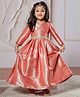 Vastramay Silk Blend Three Fourth Sleeves Abstract Foil Printed & Lace Embellished Anarkali Dress - Red