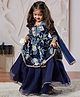 Vastramay Chiffon Woven Three Fourth Sleeves Floral Printed KurtI & Lehenga Set - Navy Blue
