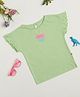 Milou Cotton Frill Sleeves Bio Washed Heart Printed Top - Green