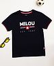 Milou Cotton Half Sleeves Bio Washed Brand Name Printed Tee - Navy Blue