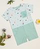 Milou Cotton Half Sleeves Bio Washed My Friends In The Jungle Text Printed Romper - Green