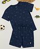 Milou Cotton Half Sleeves Bio Washed Space Theme Printed Coordinating Tee & Shorts Set - Navy Blue