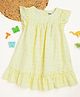 Milou Cotton Short Cap Sleeves Bio Washed schiffli Designed Flared Dress - Yellow