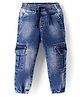 Babyhug Cotton Denim Full Length Washed Joggers With Stretch & Cargo Pockets - Blue
