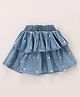 Babyhug Mid Thigh Frilled Denim Skirt With Heart Print - Blue