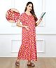Bella Mama Cotton Knit Half Sleeves Floral Printed Maternity Nursing Nighty - Dark Pink