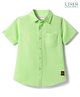 Kookie Kids India Kookie Kids Cotton Linen Blend Woven Half Sleeves Slim Fit Solid Shirt with Badge - Light Green