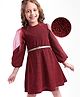 Hola Bonita Knit Full Sleeves Metallic Fabric Solid Dress - Maroon