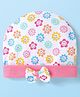 Babyhug 100% Cotton Knit Cap with Bow Applique & Floral Smiley Print White - Diameter 18 cm