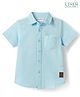 Kookie Kids India Kookie Kids Cotton Linen Blend Woven Half Sleeves Slim Fit Solid Shirt with Badge - Light Blue