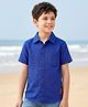 Kookie Kids India Kookie Kids Cotton Linen Blend Woven Half Sleeves Slim Fit Solid Shirt with Badge - Navy Blue