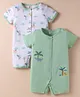 ToffyHouse Cotton Knit Half Sleeves Rompers with Trees & Animal Print & Embroidery Pack of 2 - White & Earthen Green