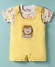 ToffyHouse Cotton Woven Half Sleeves T-Shirt & Dungaree Style Romper With Animal Embroidery & Patch - White & Yellow