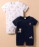 ToffyHouse Cotton Knit Half Sleeves Nautical Theme Printed Rompers Pack Of 2 - Navy Blue & White