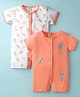 ToffyHouse Cotton Knit Half Sleeves Front Open Rompers with Ice Cream Print & Embroidery Pack of 2 - Light Orange & White