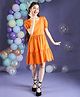 Cherry & Jerry Cotton Half Puffed Sleeves Schiffli Embroidered Dress - Orange