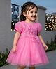 Babyhug Woven Half Sleeves Mesh Party Dress With 3D Floral Applique - Pink