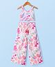 Saka Designs Cotton Woven Sleeveless Smocked Detailed Top & Palzzo Sets with Floral Print -Pink & Offwhite
