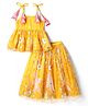 Saka Designs Satin Woven Sleeveless Lehenga Choli Set With Floral Embroidery - Yellow