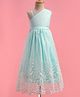 Saka Designs Satin Woven Sleeveless Party Gown With Leaf Embroidery & Sequin Detailing - Light Blue