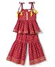 Saka Designs Cotton Woven Sleeveless Kurti & Gharara with Bandani Print & Lace Detailing - Red