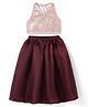 Saka Designs Satin Woven Sleeveless  Sequinned Halter Neck Choli Lehenga Set-  Mahroon & Golden