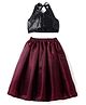 Saka Designs Satin Woven Sleeveless  Sequinned Halter Neck Choli Lehenga Set-  Mahroon & Black
