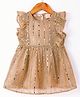 Saka Designs Satin Woven Frill Sleeves Party Dress with Embellishment - Golden