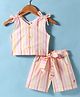 Dew Drops Poplin Woven Sleeveless Striped Top & Shorts Co-Ord Set - Pink