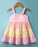 Dew Drops Cotton Woven Sleeveless Tiered Frock with Checks - Pink (Trim Color May Vary)