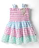Dew Drops Cotton Woven Sleeveless Checks Frock With Bunny Applique & Smocked Detailing - Aqua