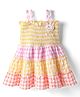 Dew Drops Cotton Woven Sleeveless Checks Frock With Bunny Applique & Smocked Detailing - Lemon Yellow