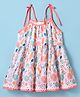 Dew Drops Cotton Woven Singlet Sleeves Frock with Floral Print - Peach