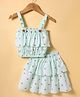 Dew Drops Poplin Woven Sleeveless Top & Skirt Co-Ord Set With Heart Print - Aqua Blue
