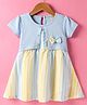 Dew Drops Poplin Woven Half Sleeves Striped Frock with Attached Shrug & Bow Applique - Aqua Blue