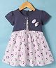 Dew Drops Poplin Woven Half Sleeves Cherry Printed Frock with Attached Shrug & Bow Applique - Navy Blue & White