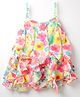 Dew Drops Chiffon Woven Sleeveless Frock With Floral Print - White