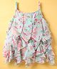 Dew Drops Chiffon Woven Sleeveless Frock With Floral Print - Aqua