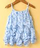 Dew Drops Chiffon Woven Sleeveless  Flared Frock with Floral Print - Light Blue