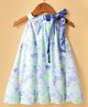 Dew Drops Chiffon Woven Sleeveless Dress With Floral Print & Bow Applique - Light Blue