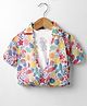 Dew Drops Chiffon Woven Half Sleeves Top with Fruits Print & Sequin Applique - Red & White