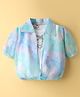 Dew Drops Chiffon Woven Half Sleeves Tie & Dye Shirt Style Top - Light Blue